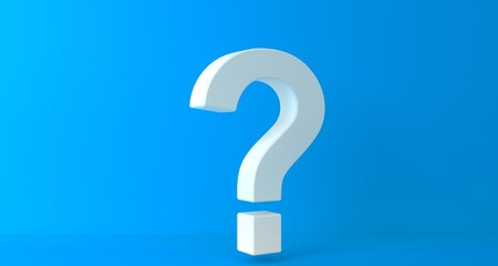 Question mark on blue background with copy space, question concept. 3d rendering.