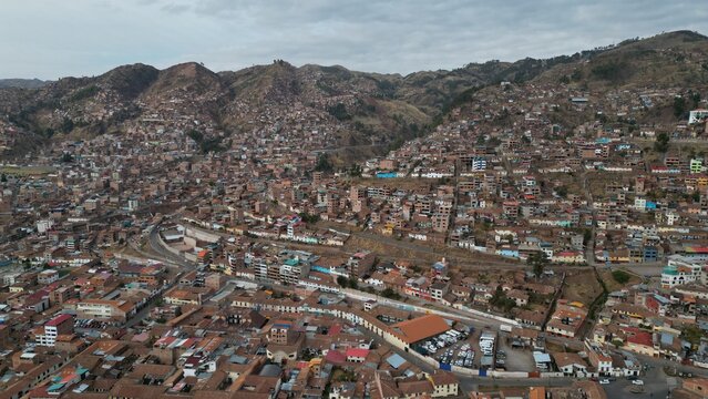 aerial view of cusco peru cityscape of big city Latin America 