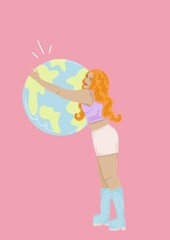 Woman hugging planet earth