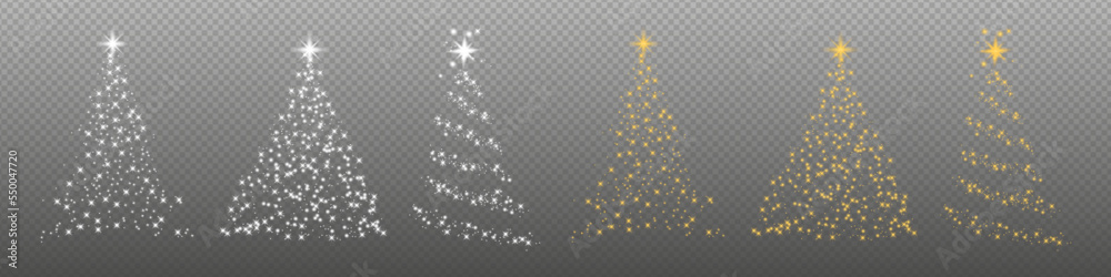Poster set of shiny christmas tree. glittering lights in the form of a christmas tree with bright shining. 