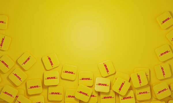 Melitopol, Ukraine - November 21, 2022: DHL logo icon isolated on color background. DHL German multinational company, one of the world leaders in the logistics market, the company was founded in 1969
