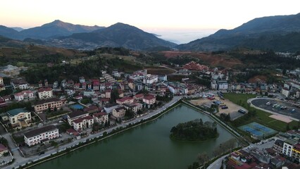 Sa Pa, Vietnam - November 29, 2022: The Landmark Buildings and Tourist Attraction areas of Sa Pa