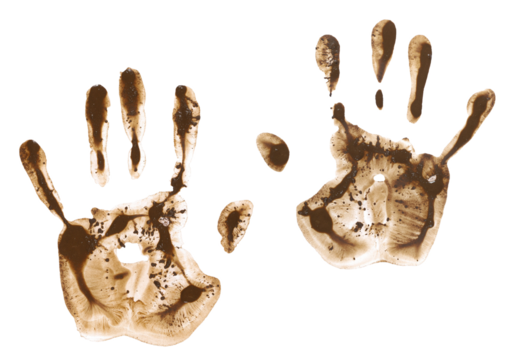 Hand print in wet mud isolated on white, with clipping path - Powered by Adobe
