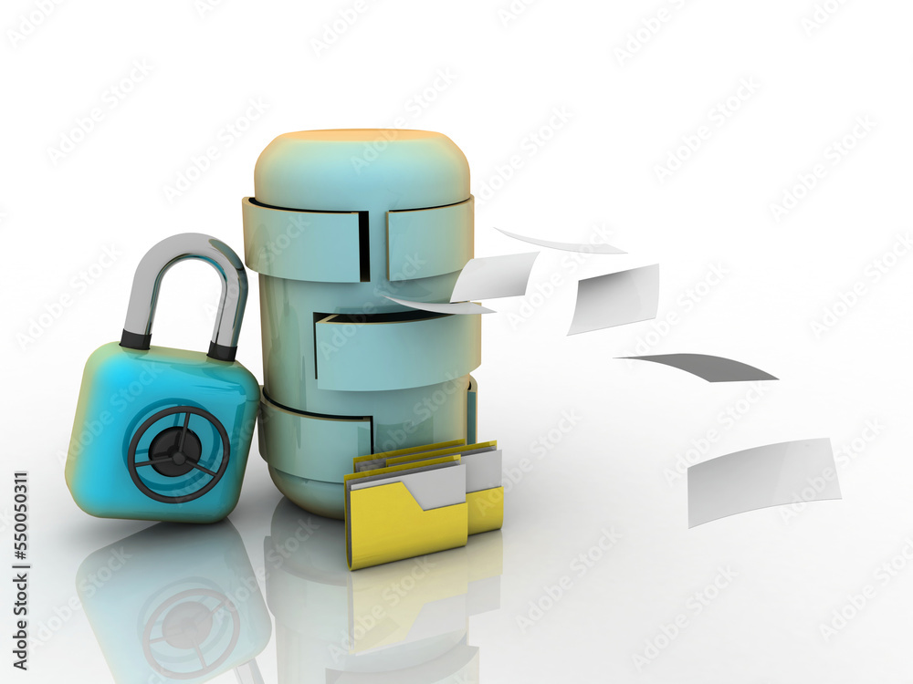 Poster 3d rendering folder connected to database lock