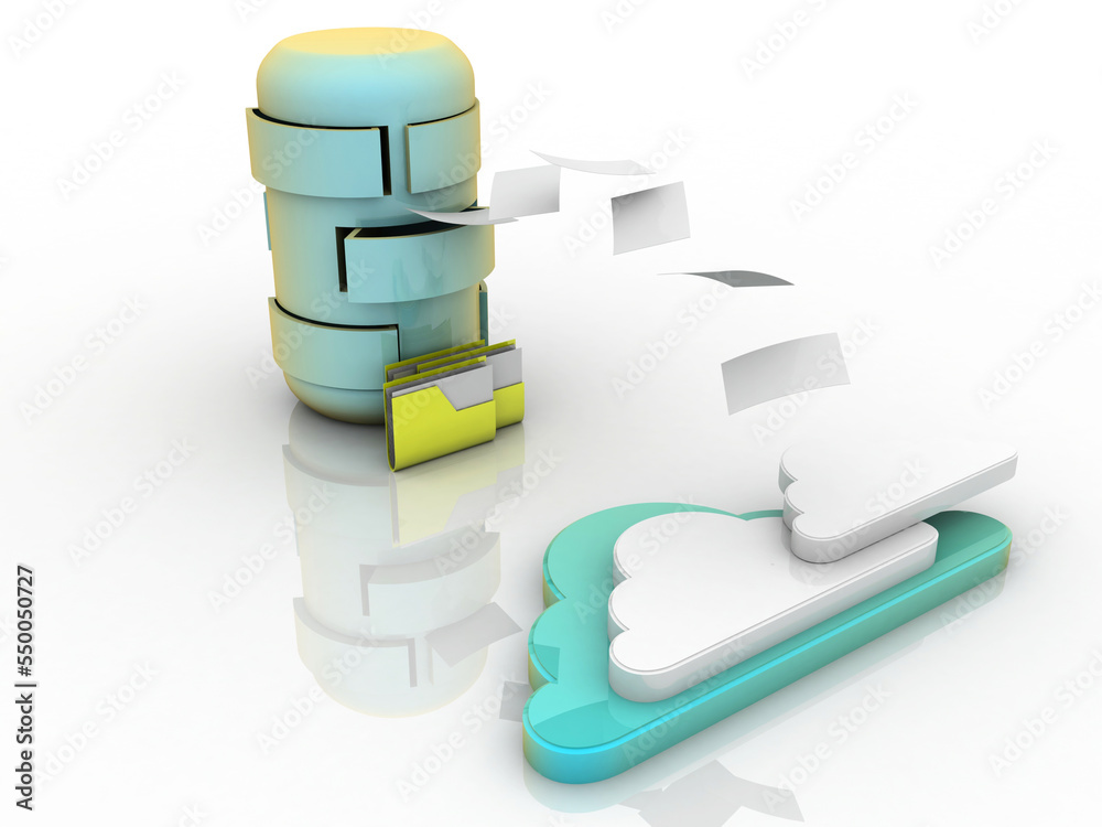 Poster 3d rendering cloud folder connected to database lock