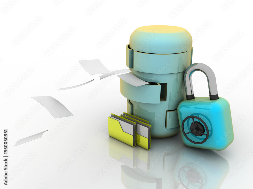Poster 3d rendering folder connected to database lock