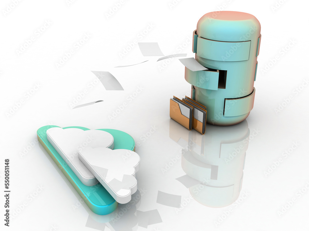 Poster 3d rendering cloud folder connected to database lock