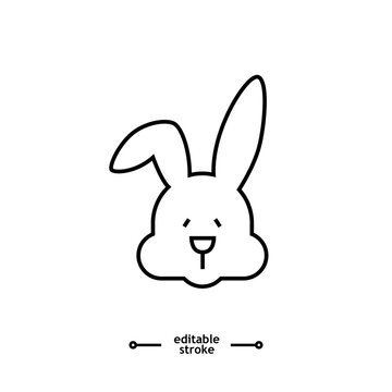 bunny head, rabbit head icon symbol logo illustration,editable stroke, flat design style isolated on white