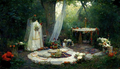 Wedding altar outside in park design illustration