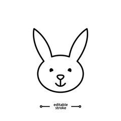 bunny head, rabbit head icon symbol logo illustration,editable stroke, flat design style isolated on white
