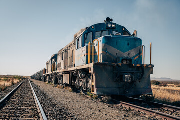 Fototapeta na wymiar Diesel Lok Güterzug im Süden von Namibia