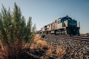 Diesel Lok Güterzug im Süden von Namibia - obrazy, fototapety, plakaty
