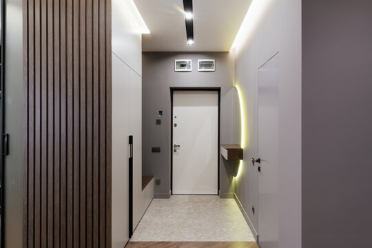 interior design of a corridor in a new, stylish house for a family