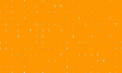 Seamless background pattern of evenly spaced white sexy witch symbols of different sizes and opacity. Vector illustration on orange background with stars