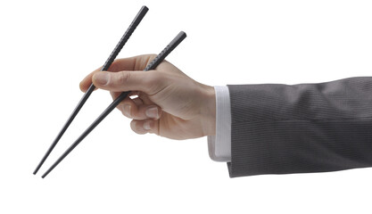 PNG file no background Man holding chopsticks on yellow background