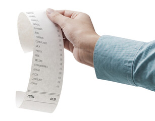 PNG file no background Woman checking a grocery receipt