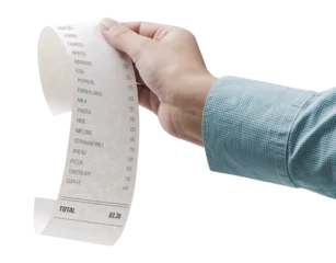 Fotobehang PNG file no background Woman checking a grocery receipt © stokkete
