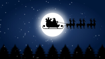 Naklejka premium Santa Claus with deer's with snow fall.