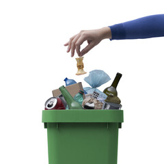 PNG file no background Woman putting organic waste in the recycling bin
