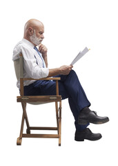 PNG file no background Professional actor reading a screenplay