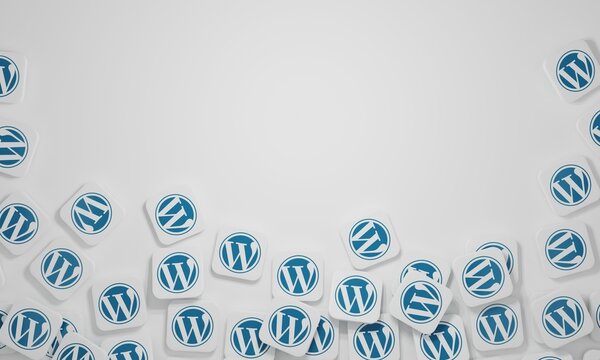 Melitopol, Ukraine - November 21, 2022: Wordpress logo icon isolated on color background. WordPress is a free and open-source blogging tool and a content management system CMS