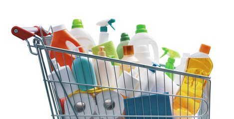 PNG file no background Shopping cart filled with detergents