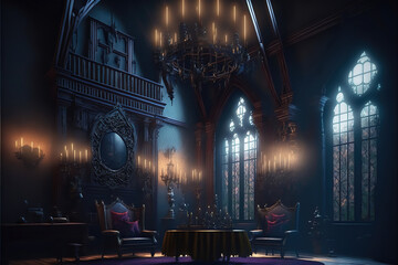 AI generated image of the living room of a large, Gothic vampire castle. Dracula's castle	
 - obrazy, fototapety, plakaty
