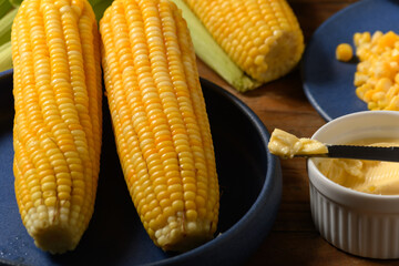 Cooked green corn, Corn on the cob a traditional Brazilian food