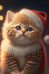 Fototapeta premium Chirstmas Tiny cute and adorable red kitten #0