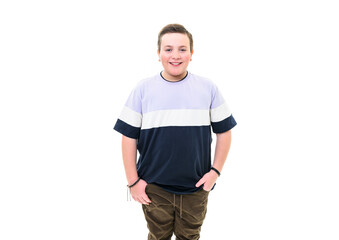 10 years cute Boy on studio white background