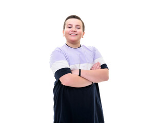 10 years cute Boy on studio white background