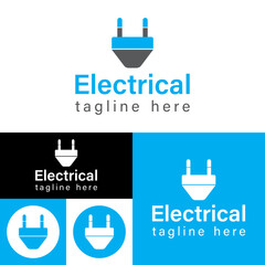 Minimal Electrical logo.Modern Electric Plug Logo.Blue, black and white Vector Illustration.