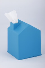 Tissue box display in the form of a blue house