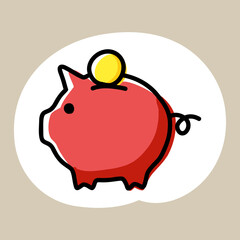Hand drawn stylish illustration of piggy bank and coin