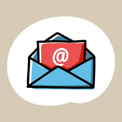 Stylish hand drawn email icon featuring an open envelope