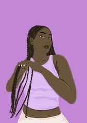 Woman braiding her hair