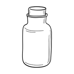 Old vintage bottle with cork hand engraved. Simple glass vessel black sketch on white background. Container for liquids hand drawn isolated vector illustration