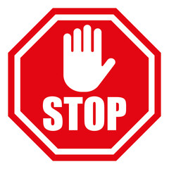 stop sign with hand - obrazy, fototapety, plakaty