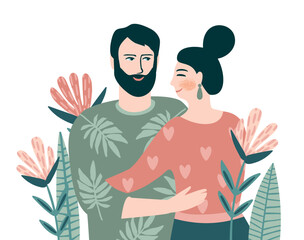 Romantic isolated illustration with man and woman. Love, love story, relationship. Vector design concept for Valentines Day and other