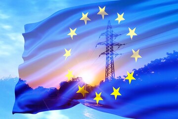 EU flag and Power energy consumption concept - obrazy, fototapety, plakaty