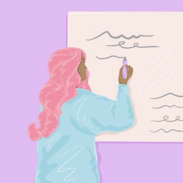 Woman writing on whiteboard