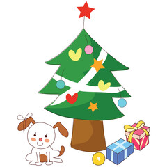 Fototapeta premium Puppies and presents under the Christmas tree 