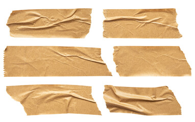 Brown adhesive paper tape set isolated on white background