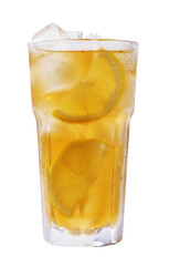 glass of iced tea with lemon isolated on transparent background