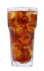 glass of cola with ice isolated on transparent background