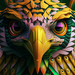 3D composite illustration of Stylized Bird. Eagle. 3D rendering. Semi Neural Network Generated. Art