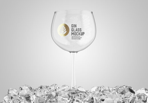 Gin Glass with Ice Cubes Mockup