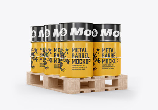 Oil Barrels with Pallet Mockup