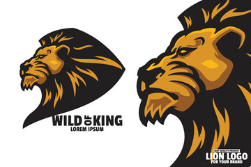 angry golden lion head mascot logo vector illustration