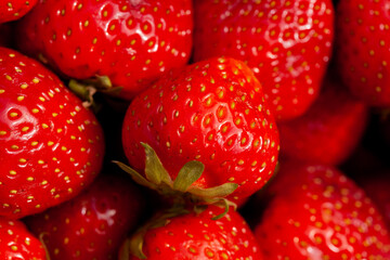 background from freshly harvested ripe strawberries, directly above